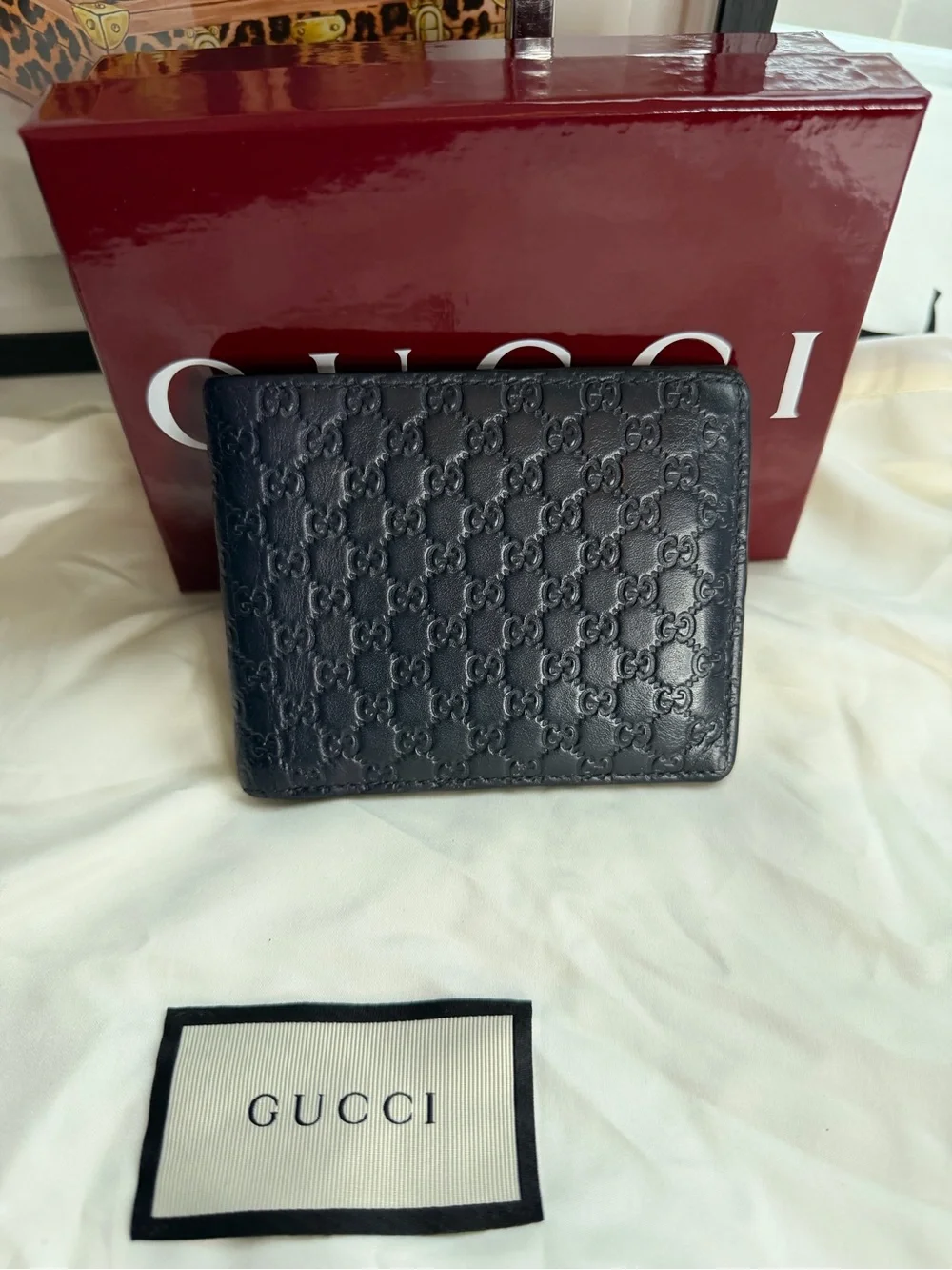 Authentic Gucci Microguccissima Leather Bifold Wallet Navy Blue